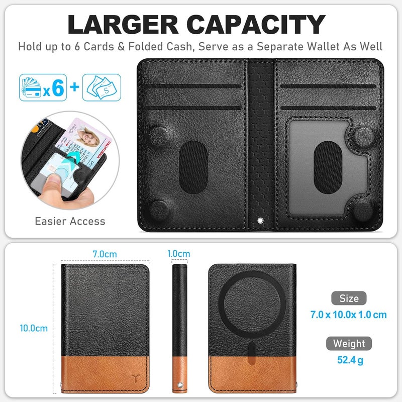 TUCCH for Magsafe Card Holder with Clear ID Window, Fit 6 Cards, RFID Blocking PU Leather Magnetic Phone Wallet for iPhone 17/16/15/14/13/12/Plus/Air/Pro/Pro Max Series, Textured Black & Light Brown - Image 2